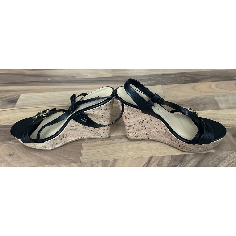 Chinese Laundry Black Leather Cork Wedge Platform Sandal Summer Heels Size 8 - Picture 7 of 11